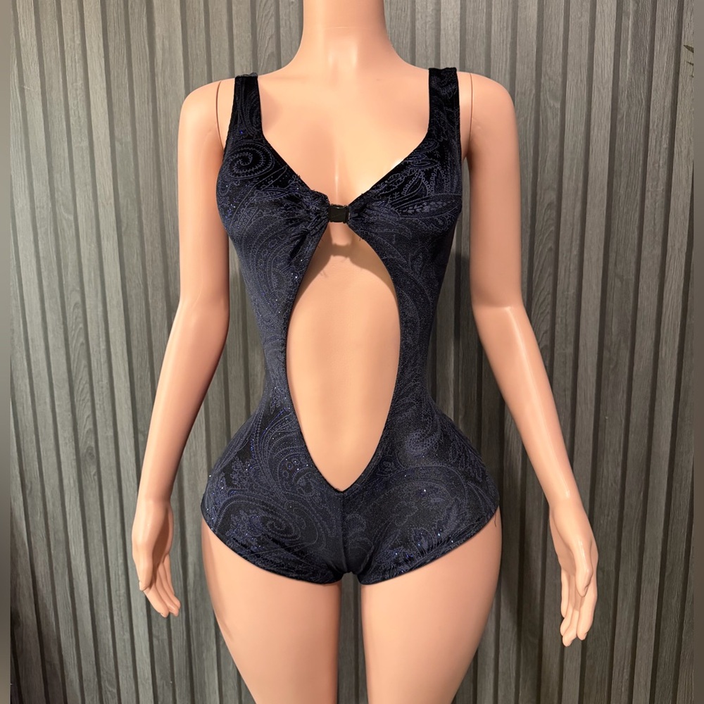 Black/Dark Blue Custom Exotic Bartender Dancer Rave Festival One-Piece Romper